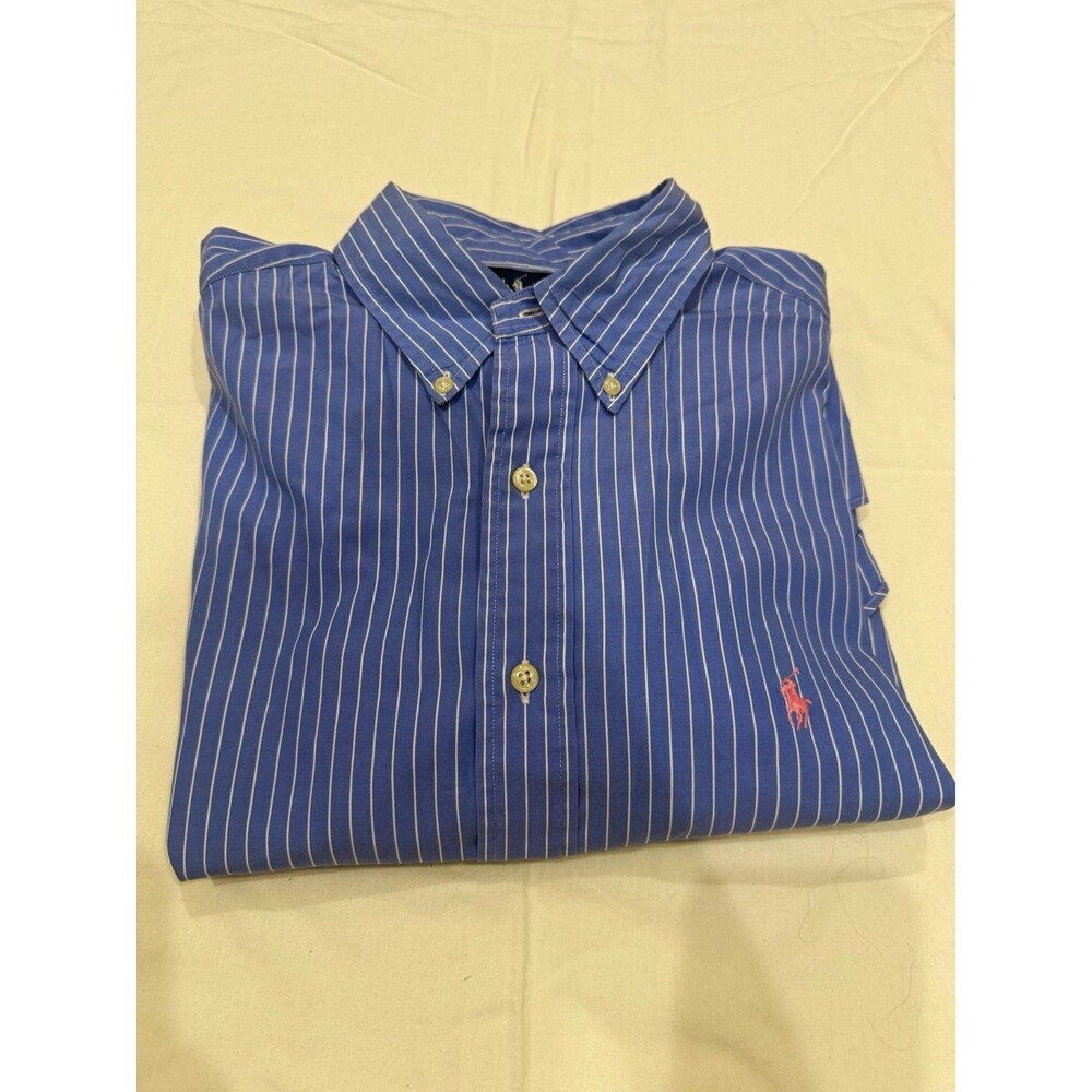 Ralph Lauren Classic Fit Men’s L Blue White Striped Long Sleeve Button-Down